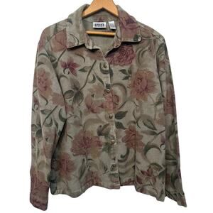 Vintage Chico's Design Women’s Floral Metallic Embroidered Button Jacket Size 2